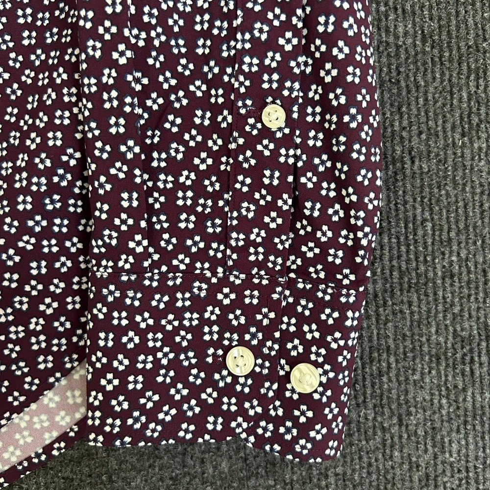 Bonobos Mens L Slim Fit Shirt LS Button Down Stretch Burgundy White Flowers - Picture 7 of 14